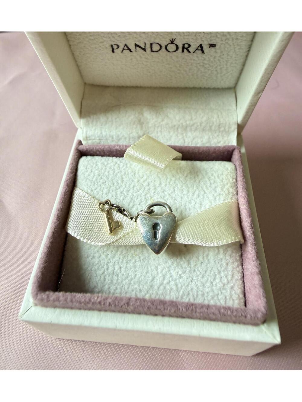 Pandora Silver Heart Padlock Charm Bracelet with Box